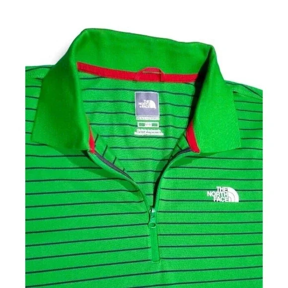 The North Face Mens Medium Green Striped Quarter Zip Short Sleeve Polo Shirt EUC - Picture 16 of 16